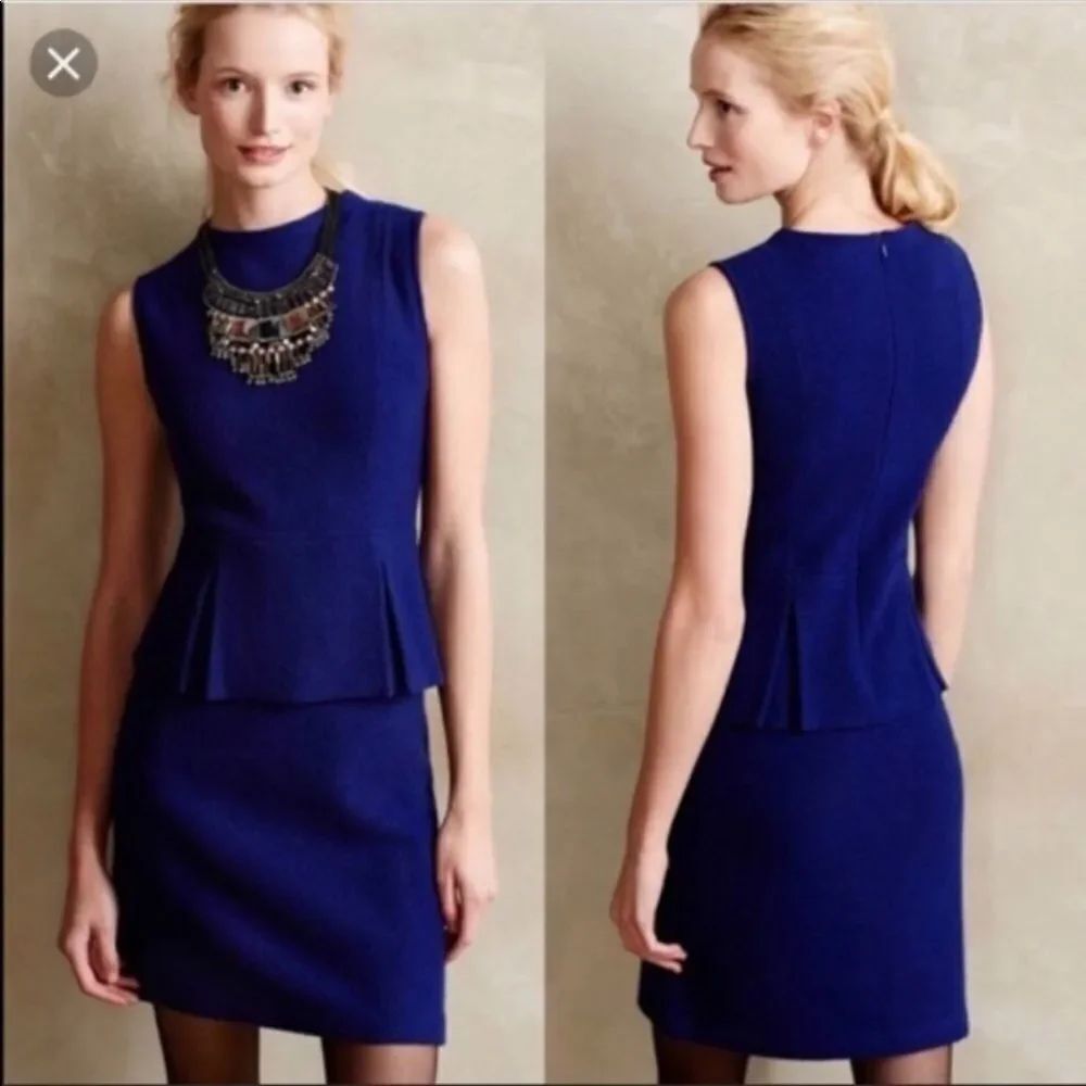 ANTHROPOLOGIE | SPARROW Blue Wool Peplum Dress S